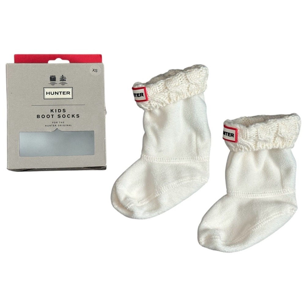 HUNTER Kids Original Cable‎ Knit Cuff Welly Fleece Boot Socks White XS
